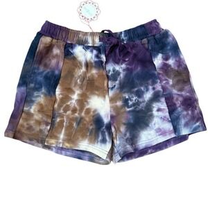 Umgee Tie Dye Shorts Womens Medium Purple French Terry Drawstring NWT